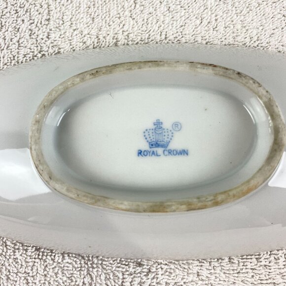 Vintage Royal Crown Oval Celery Relish Dish Bowl White With Black Gold Trim - Picture 4 of 5